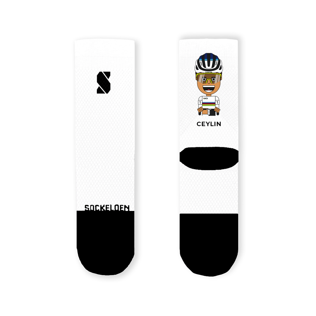 Sockeloen custom printed socks with cartoon / bedrukte fietssokken met cartoon print